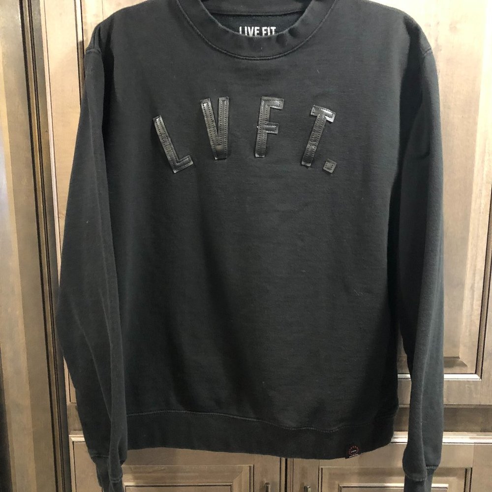 LIVE FIT LEATHER CUT OUT CREWNECK PULL OVER - BLACK "UNISEX" SIZE M